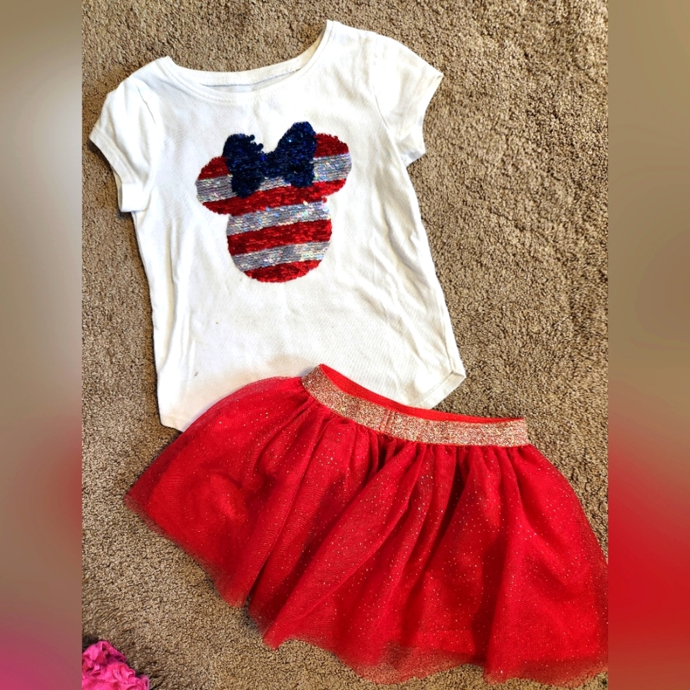 Girls Disney Minnie Mouse Sequin Shirt and Sparkle Tutu Skirt 4
